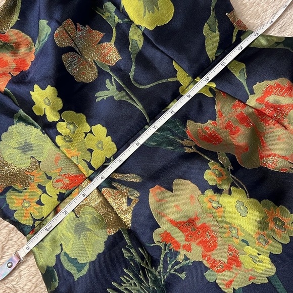 LULU’S “So Stunning Navy Blue Floral Jacquard Puff Sleeve Mini Dress” - Picture 15 of 16